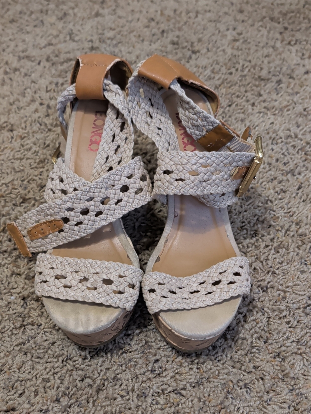 Woven Bibgo Wedge Sandals - Cream